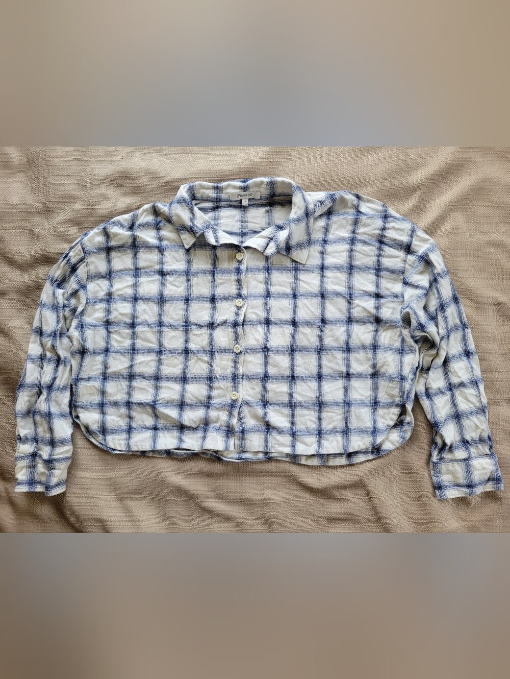 Madewell Flannel Hartfield Crop Shirt Windowpane Blue Plaid Size M